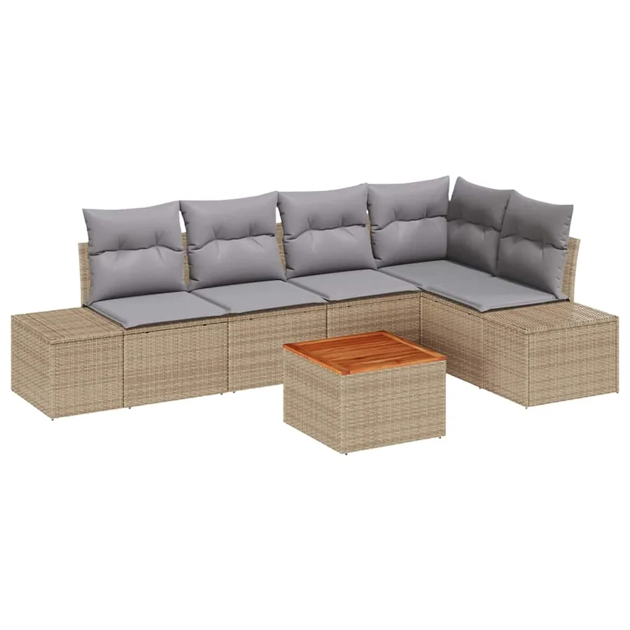 Ensemble de canapé de jardin avec coussin 6 pcs Beige polyrotin - 2