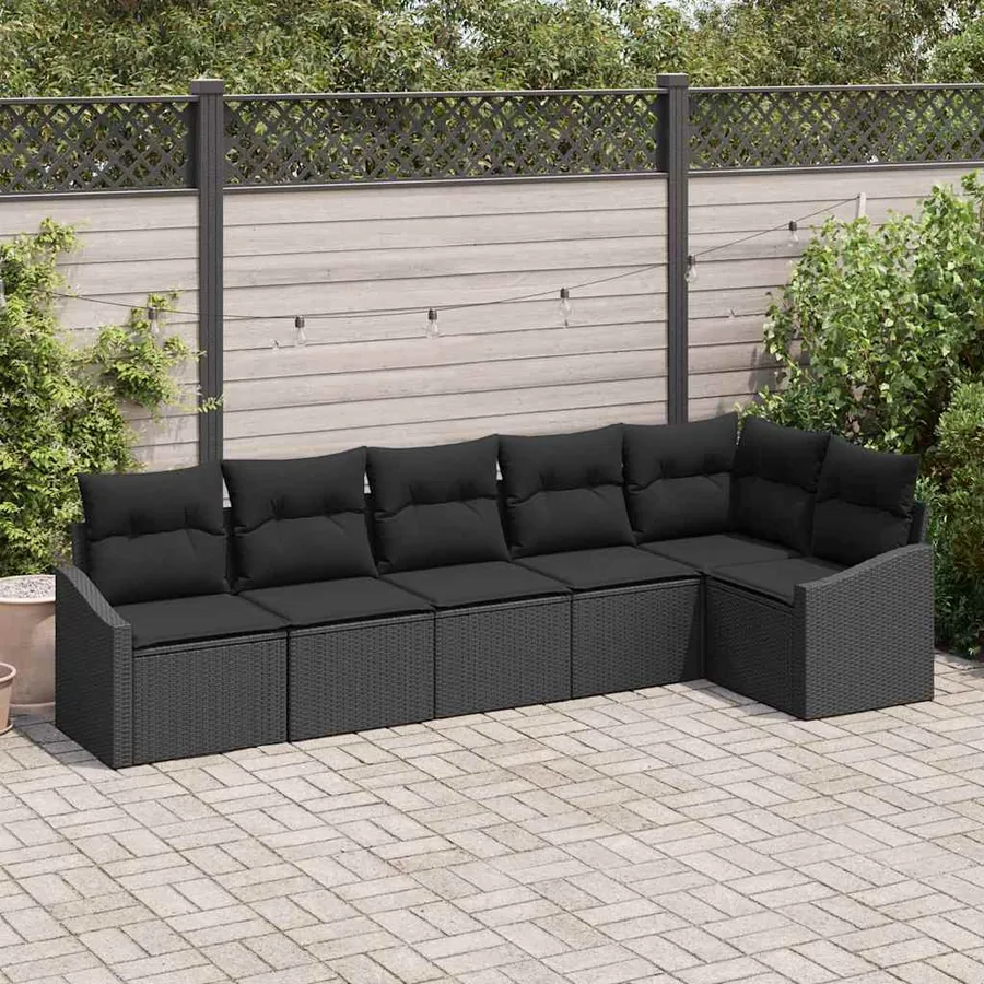 Ensemble de Canapés avec coussin 6 pcs Noir polyrotin