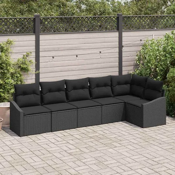 Ensemble de Canapés avec coussin 6 pcs Noir polyrotin
