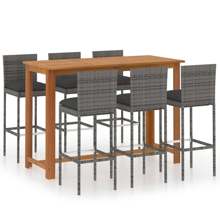 Ensemble de bar de jardin 7 pcs avec coussins Gris - 2