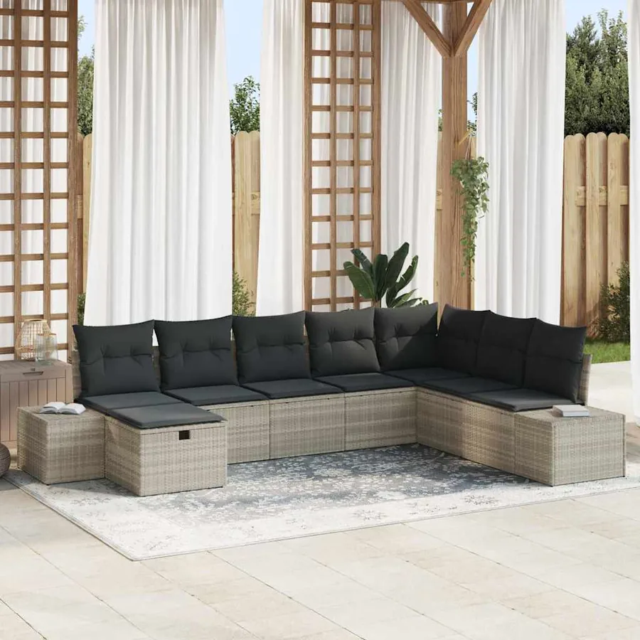 Ensemble de canapé de jardin 8 pcs Gris clair polyrotin