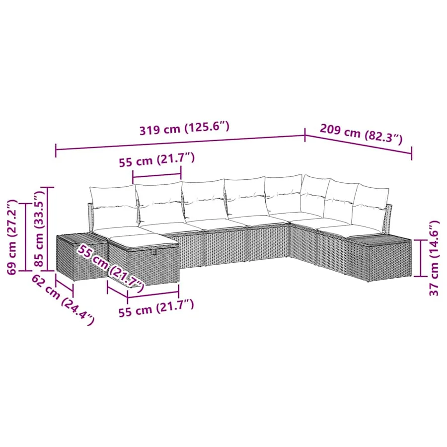 Ensemble de canapé de jardin 8 pcs Gris clair polyrotin - 10