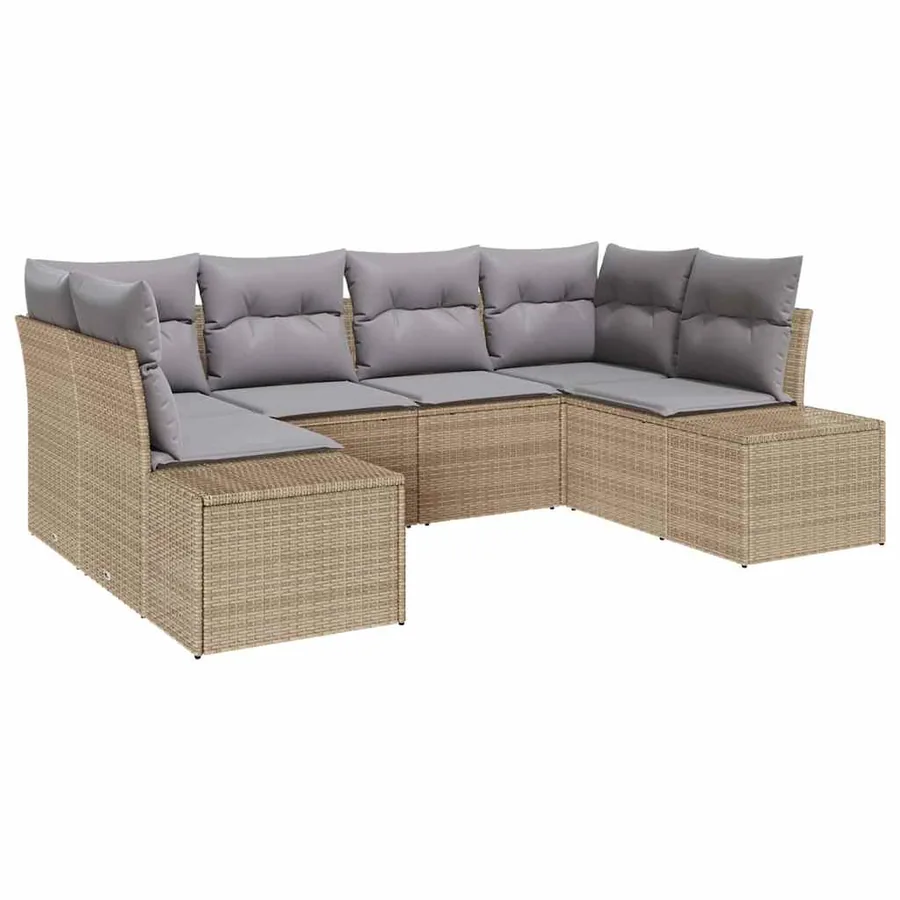Ensemble de canapé de jardin avec coussin 6 pcs Beige polyrotin - 2