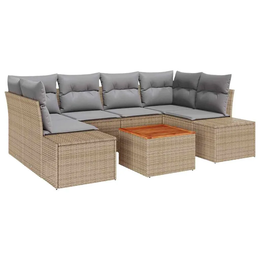 Ensemble de canapé de jardin avec coussin 7 pcs Beige polyrotin - 2