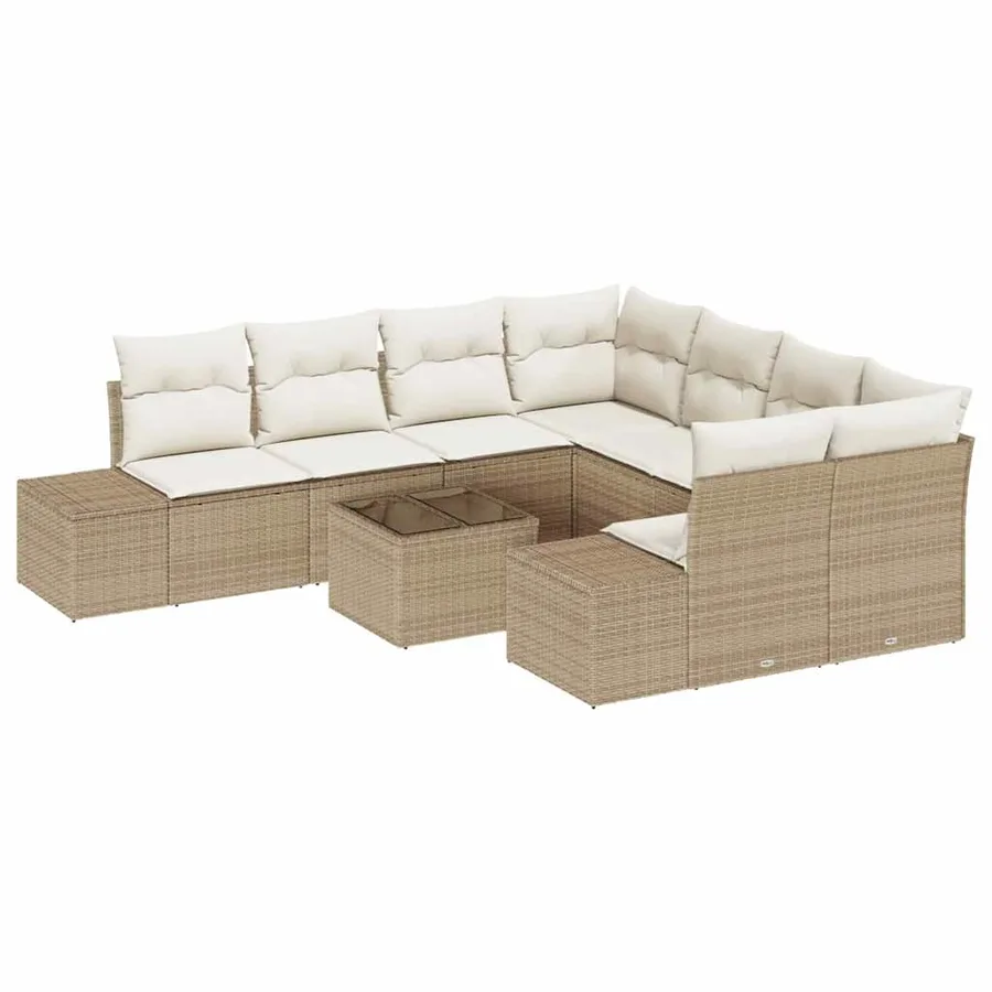 Ensemble de canapé de jardin avec coussin 9 pcs Beige polyrotin - 2