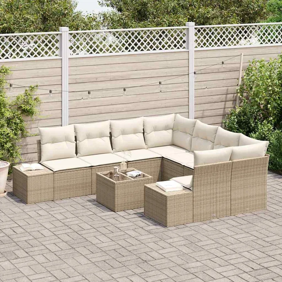 Ensemble de canapé de jardin avec coussin 9 pcs Beige polyrotin - 3