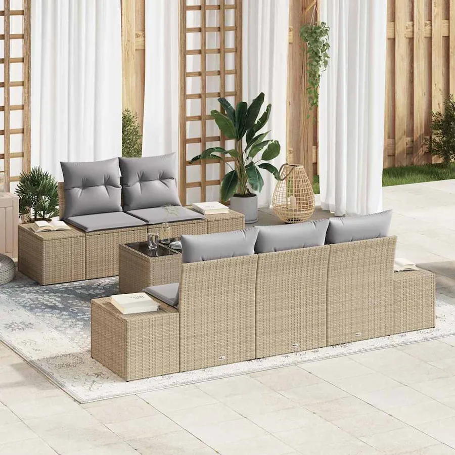 Ensemble de canapé de jardin avec coussin Beige polyrotin