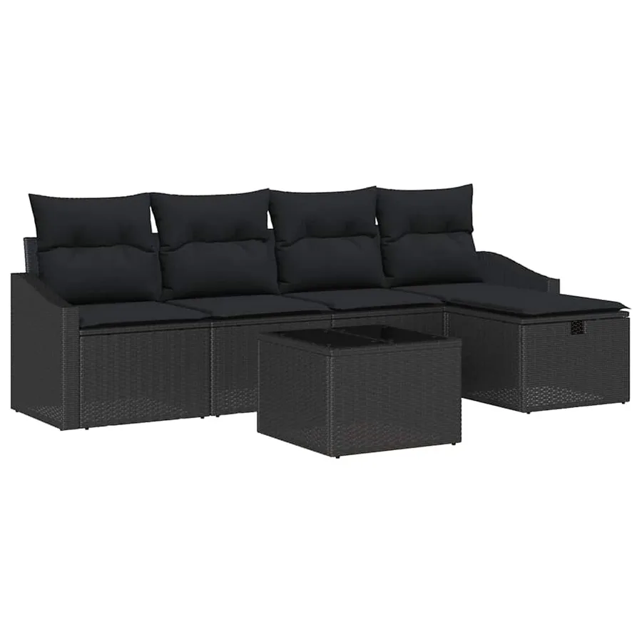 Ensemble de Canapés avec coussin 6 pcs Noir polyrotin - 2