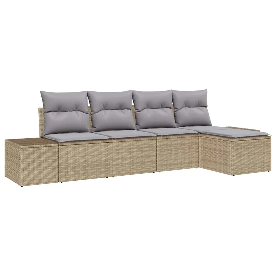 Ensemble de canapé de jardin avec coussin 5 pcs Beige polyrotin - 2