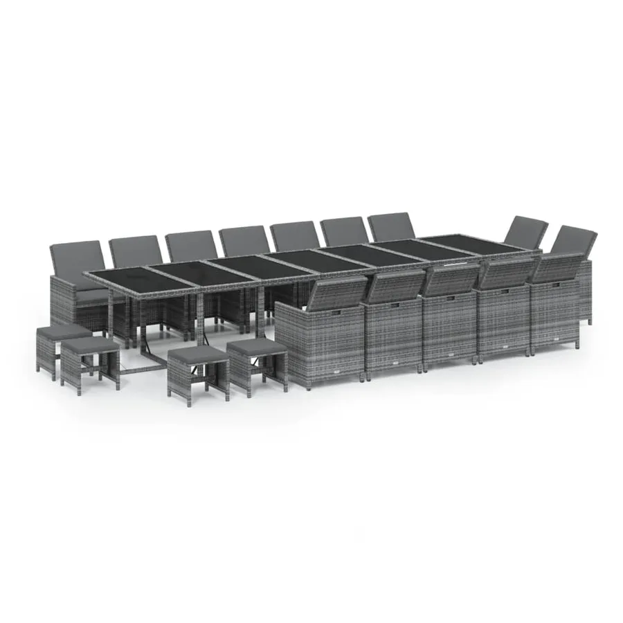 Ensemble à manger de jardin coussins 19 pcs Résine tressée Gris - 2