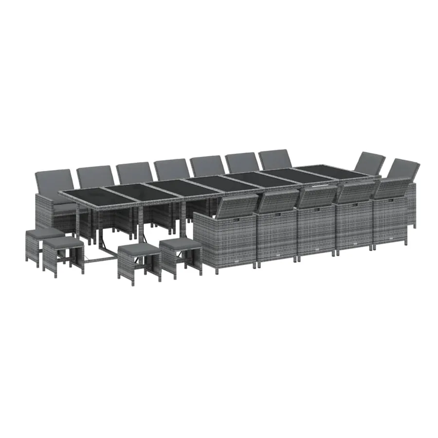 Ensemble à manger de jardin coussins 19 pcs Résine tressée Gris - 3
