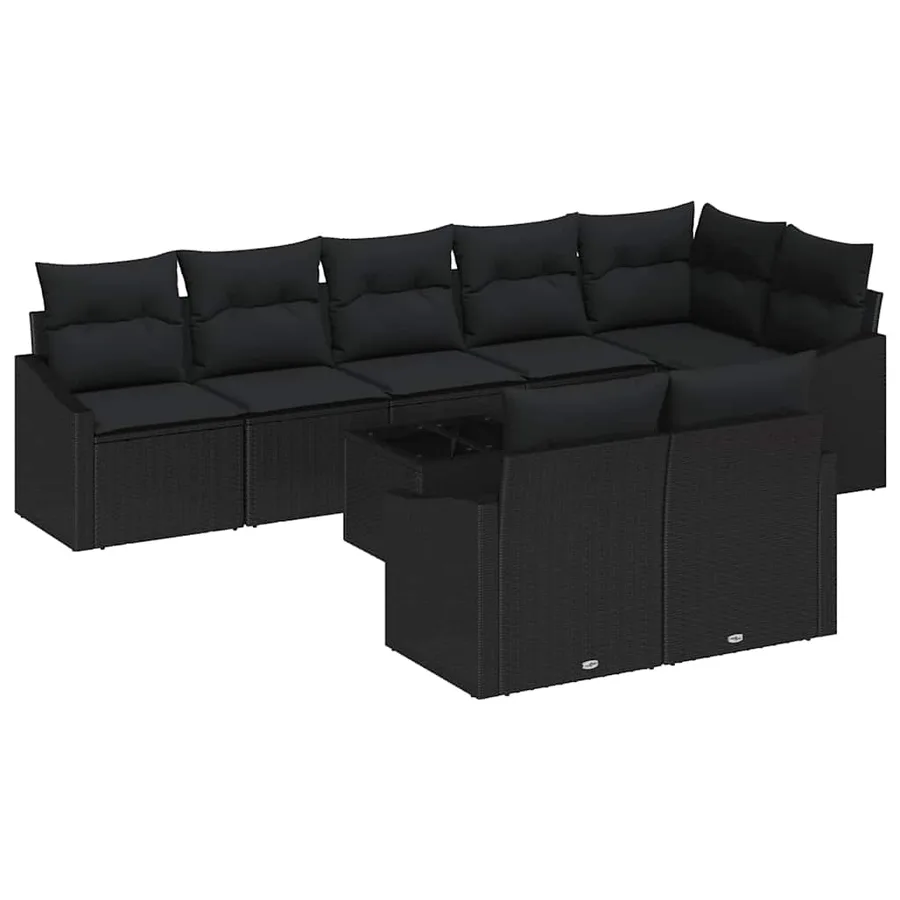 Ensemble de Canapés avec coussin 9 pcs Noir polyrotin - 2
