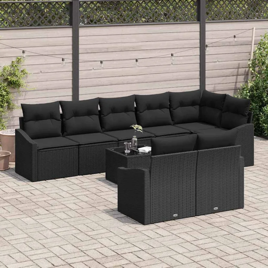 Ensemble de Canapés avec coussin 9 pcs Noir polyrotin - 3