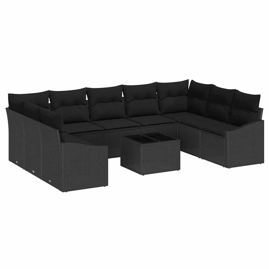 Ensemble de Canapés avec coussin 10 pcs Noir polyrotin - 2