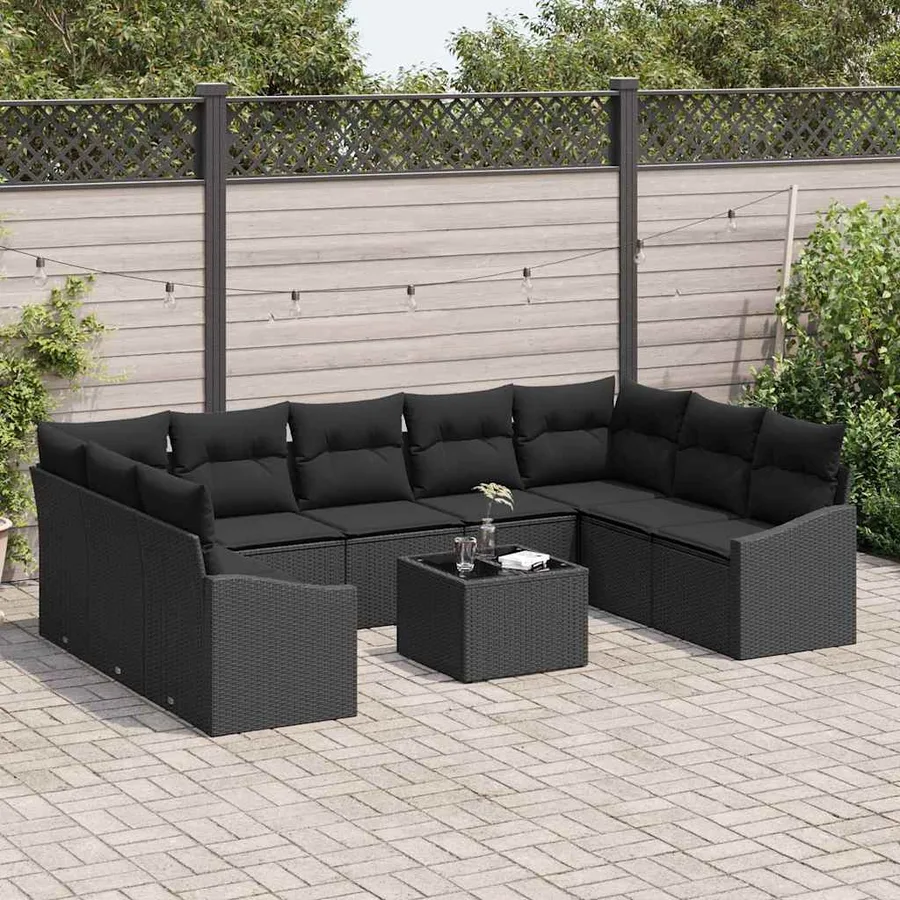 Ensemble de Canapés avec coussin 10 pcs Noir polyrotin - 3