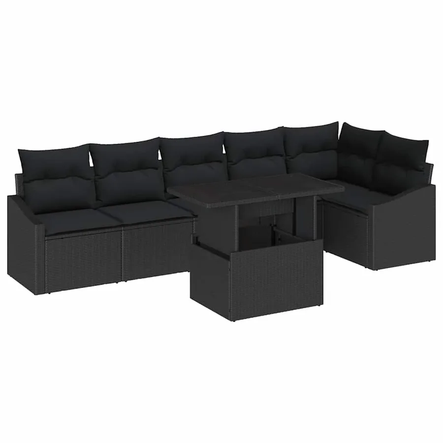 Ensemble de canapé de jardin avec coussin 7 pcs Noir polyrotin - 2