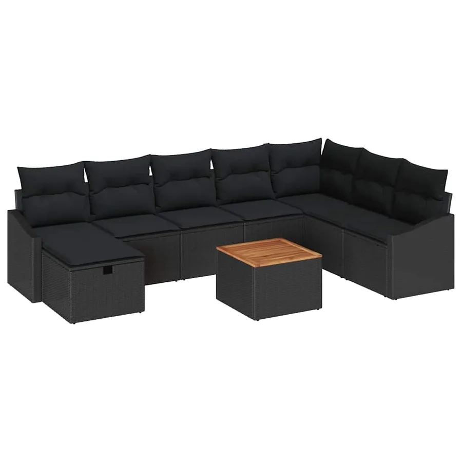 Ensemble de canapé de jardin avec coussin 9 pcs Noir polyrotin - 2