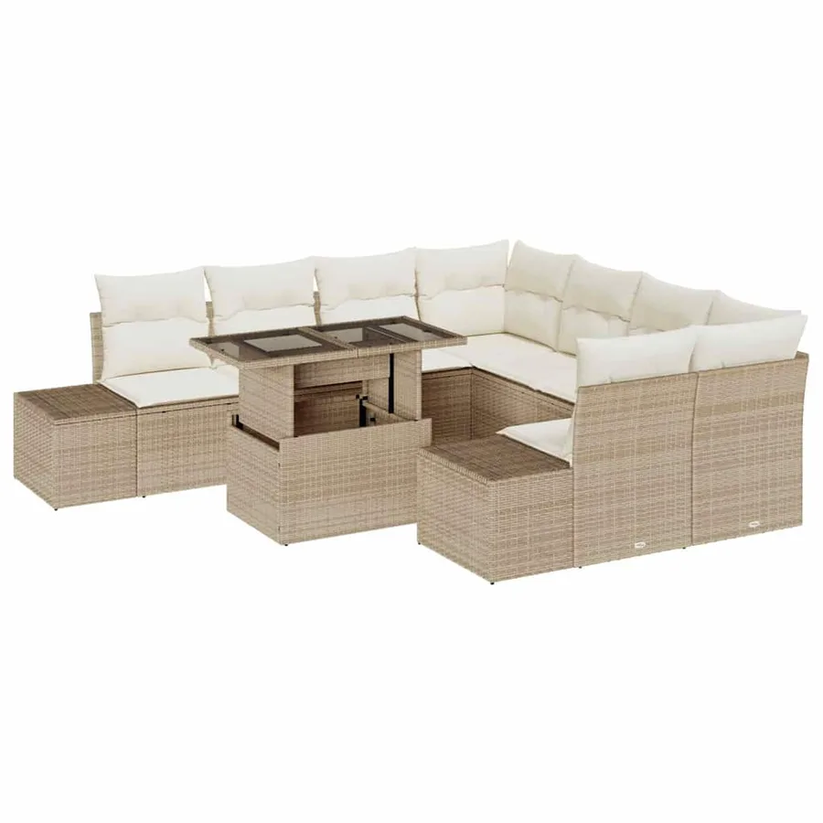 Ensemble de canapé de jardin 9 pcs Beige et crème polyrotin - 2