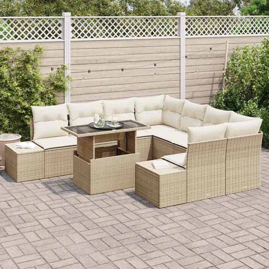 Ensemble de canapé de jardin 9 pcs Beige et crème polyrotin - 3