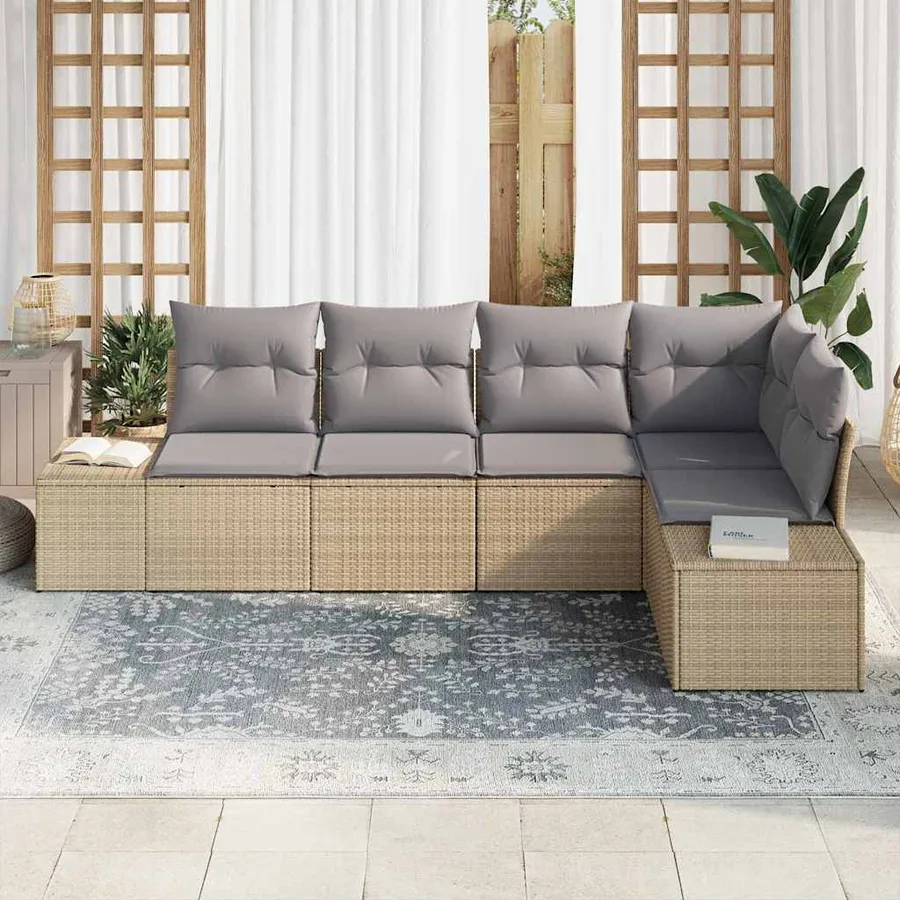 Ensemble de canapé de jardin 5 pcs Beige polyrotin - 3