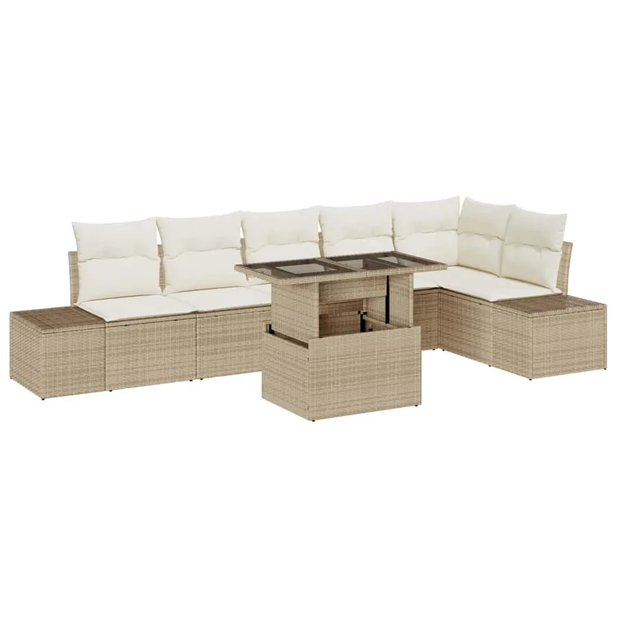 Ensemble de canapé de jardin 7 pcs Beige et crème polyrotin - 2