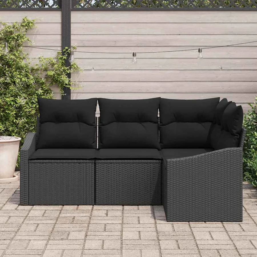 Ensemble de Canapés avec coussin 4 pcs Noir polyrotin - 3