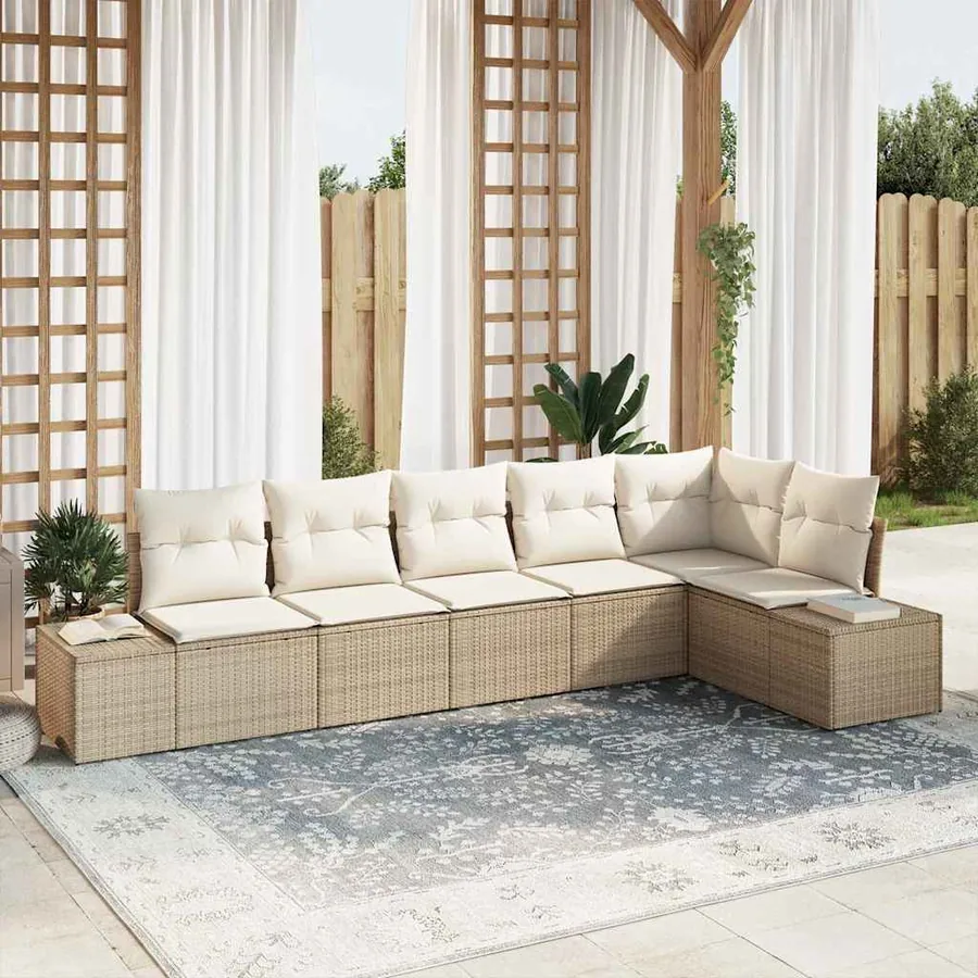 Ensemble de canapé de jardin 6 pcs Beige et crème polyrotin