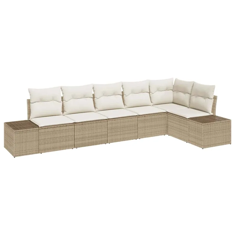 Ensemble de canapé de jardin 6 pcs Beige et crème polyrotin - 2