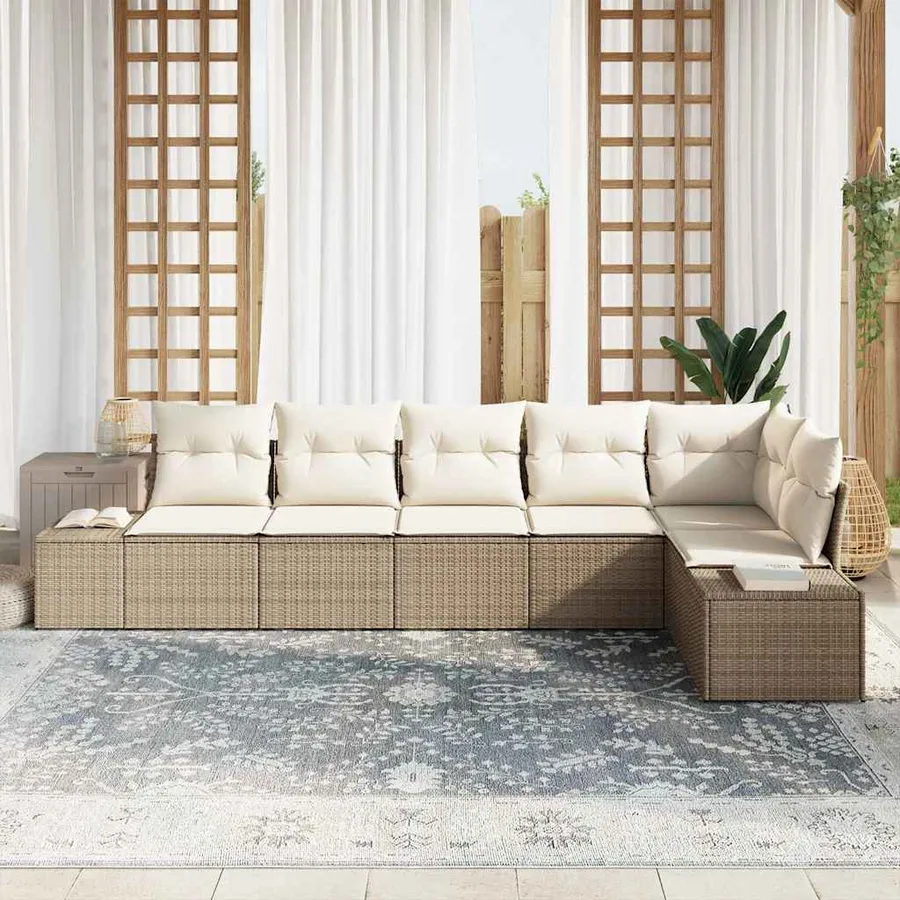 Ensemble de canapé de jardin 6 pcs Beige et crème polyrotin - 3