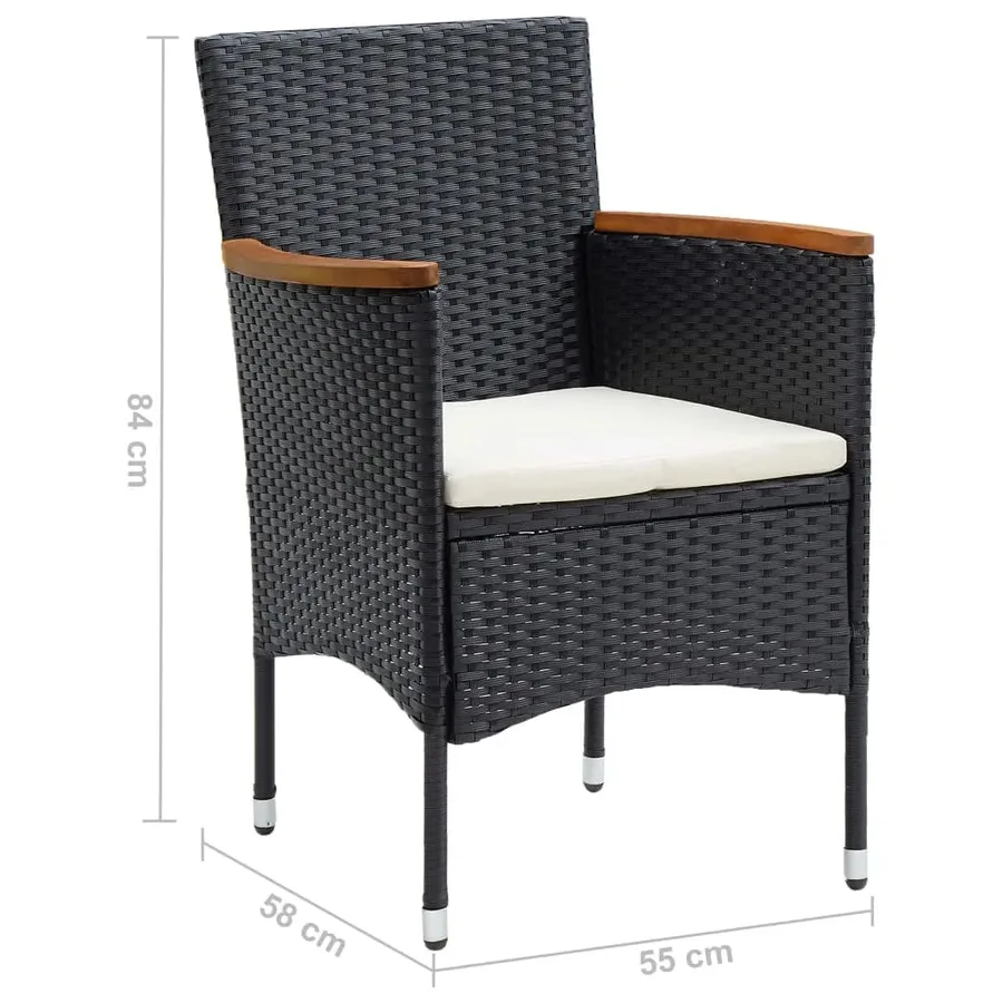 Ensemble à dîner de jardin avec coussins 5 pcs poly rotin noir - 11