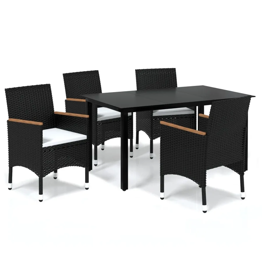 Ensemble à dîner de jardin avec coussins 5 pcs poly rotin noir - 2