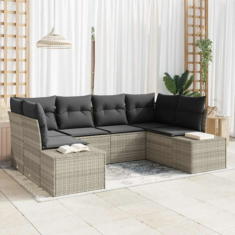 Ensemble de canapé de jardin 6 pcs Gris clair polyrotin