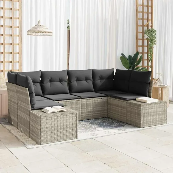 Ensemble de canapé de jardin 6 pcs Gris clair polyrotin
