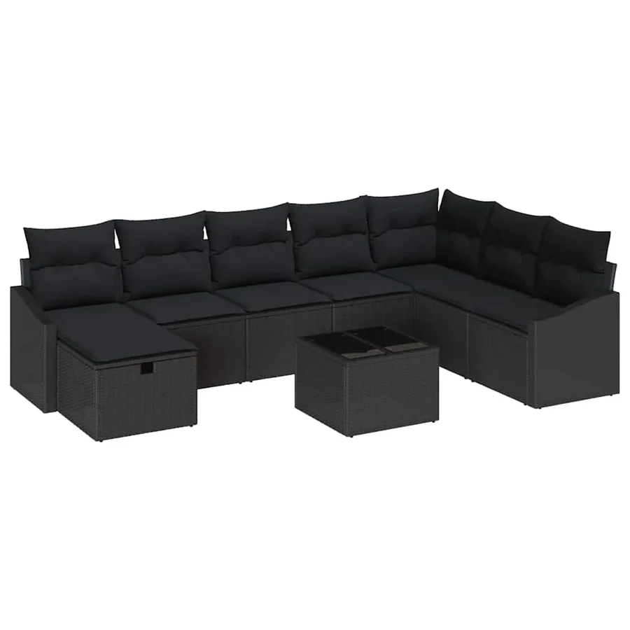 Ensemble de canapé de jardin avec coussin 9 pcs Noir Poly rotin - 2