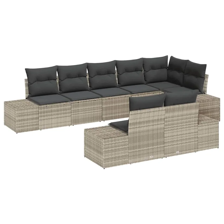 Ensemble de canapé de jardin 8 pcs Gris clair polyrotin - 2