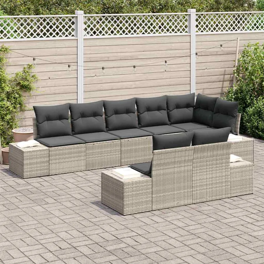 Ensemble de canapé de jardin 8 pcs Gris clair polyrotin - 3