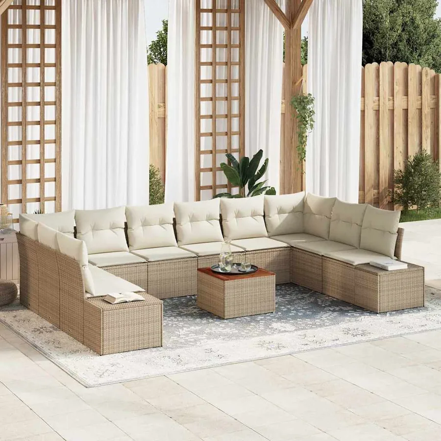 Ensemble de canapé de jardin 11 pcs Beige polyrotin
