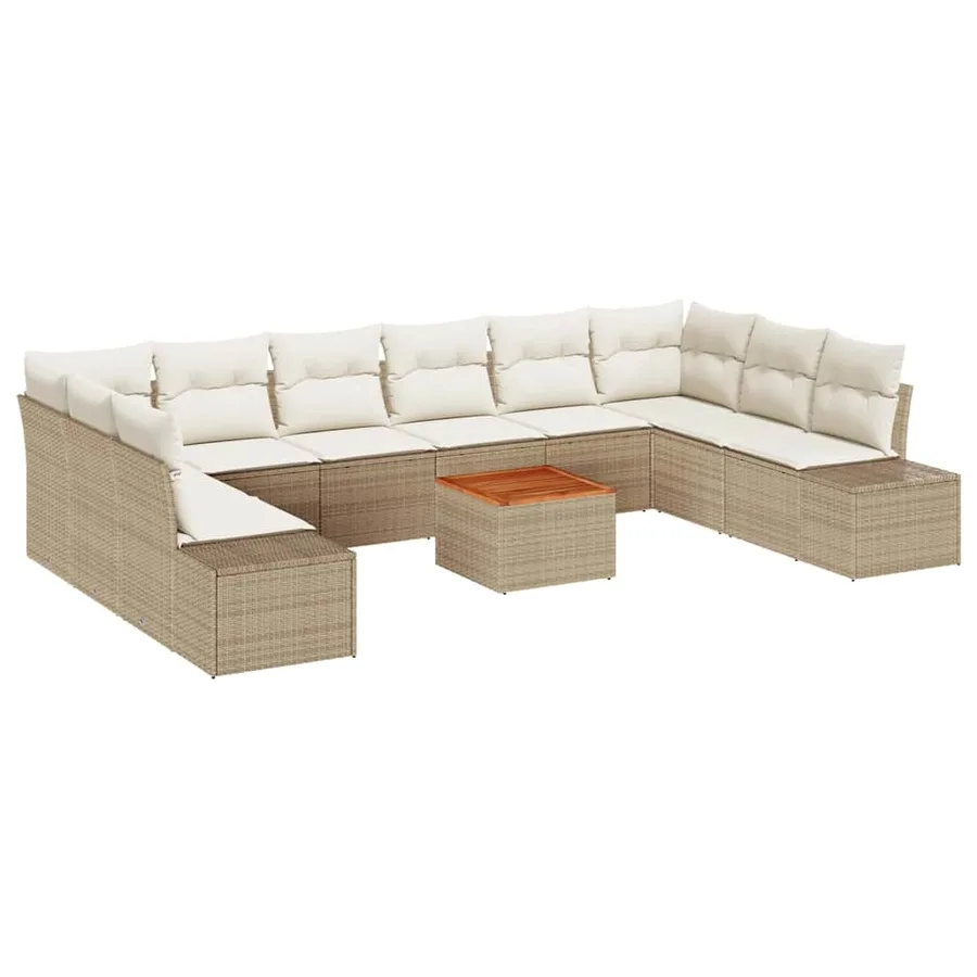 Ensemble de canapé de jardin 11 pcs Beige polyrotin - 2