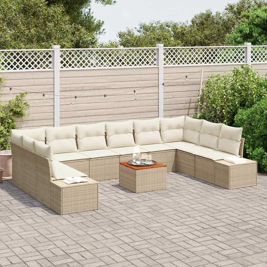 Ensemble de canapé de jardin 11 pcs Beige polyrotin - 3