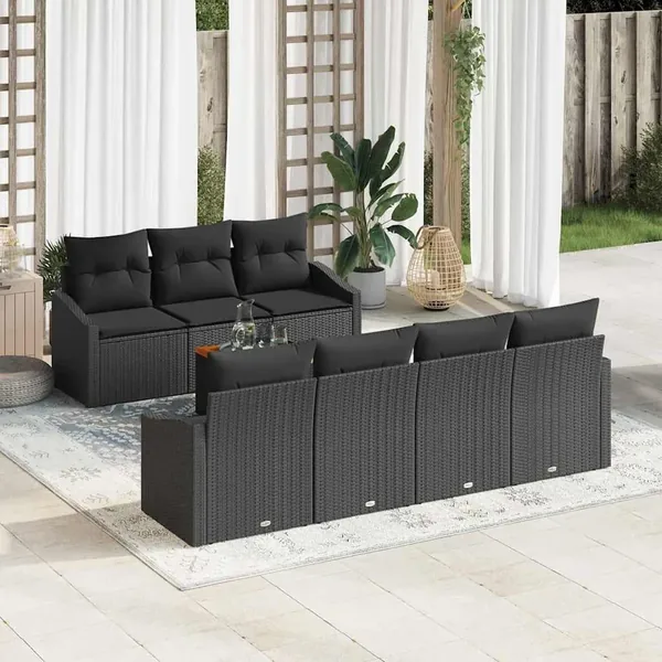 Ensemble de canapé de jardin avec coussin 8 pcs Noir polyrotin