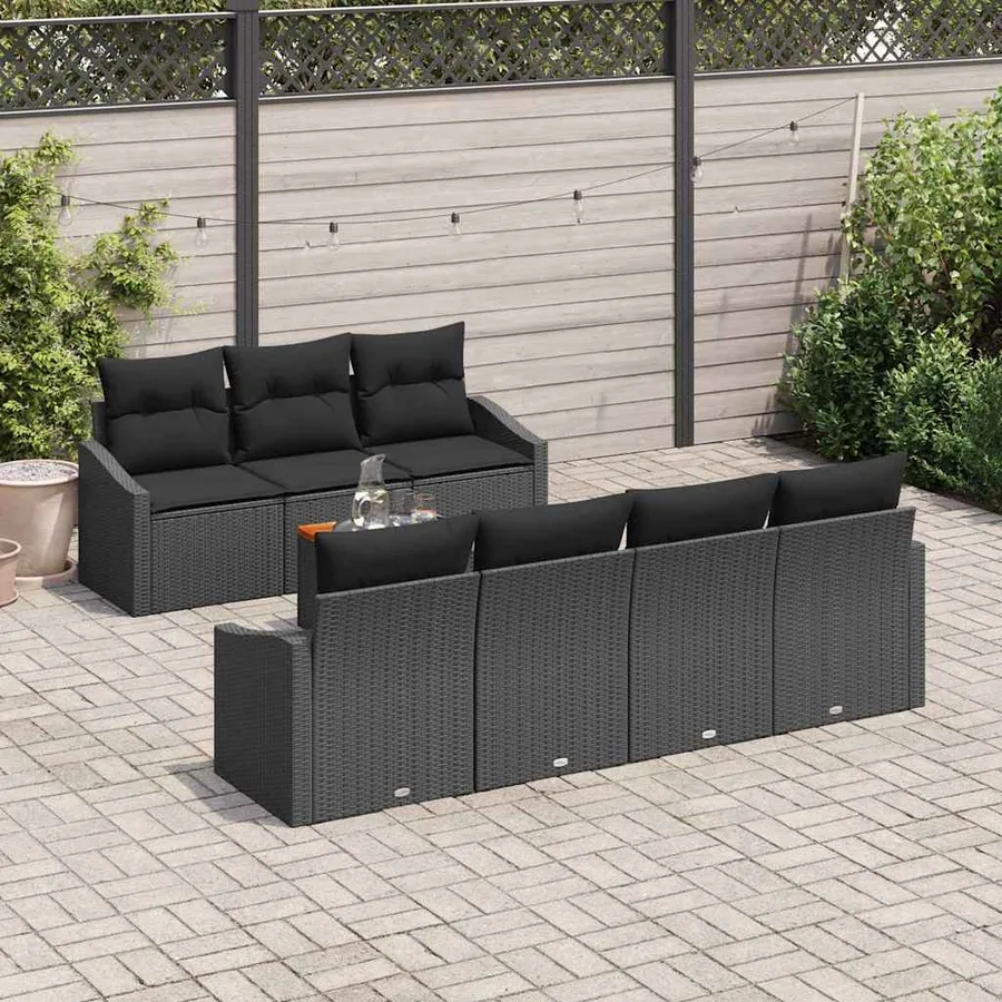 Ensemble de canapé de jardin avec coussin 8 pcs Noir polyrotin - 3
