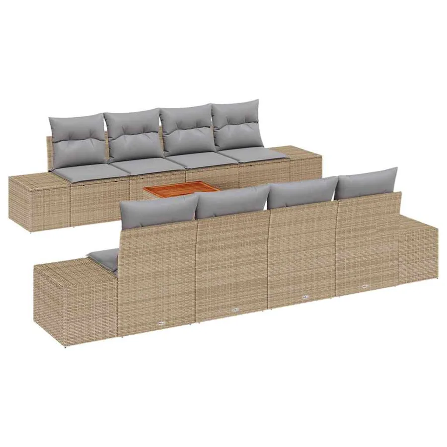 Ensemble de canapé de jardin avec coussin 9 pcs Beige polyrotin - 2