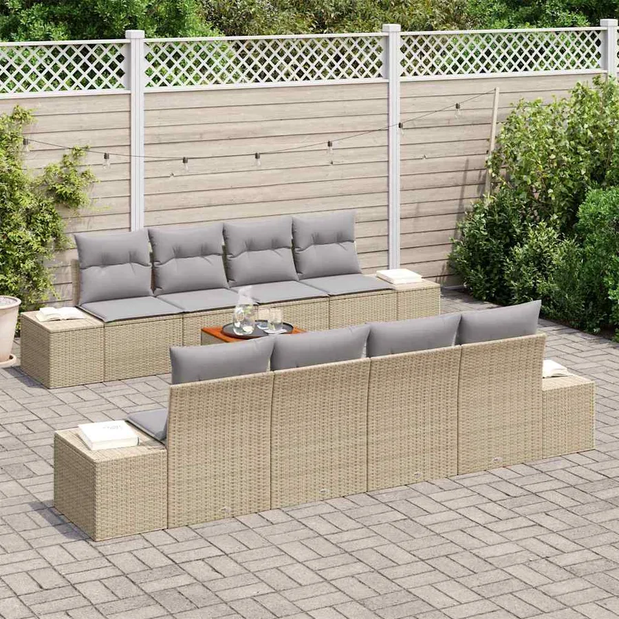 Ensemble de canapé de jardin avec coussin 9 pcs Beige polyrotin - 3