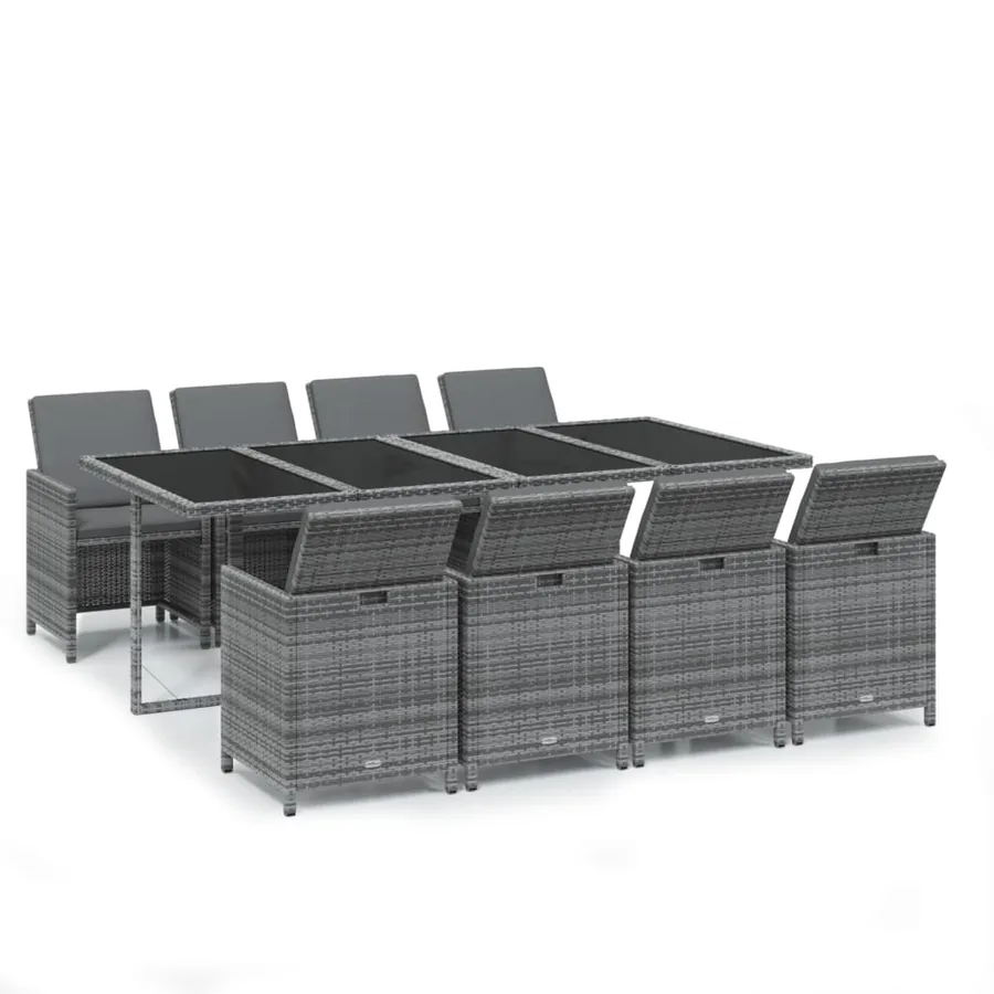 Ensemble à manger de jardin coussins 9pcs Résine tressée Gris - 2