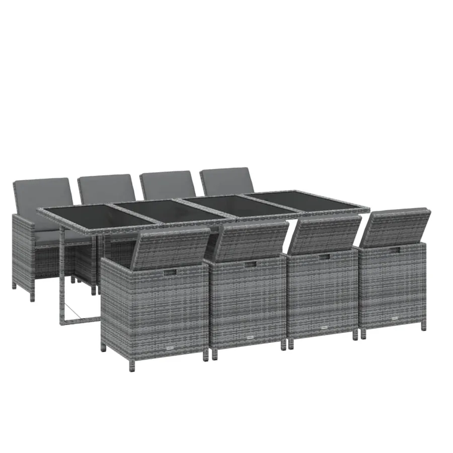 Ensemble à manger de jardin coussins 9pcs Résine tressée Gris - 3