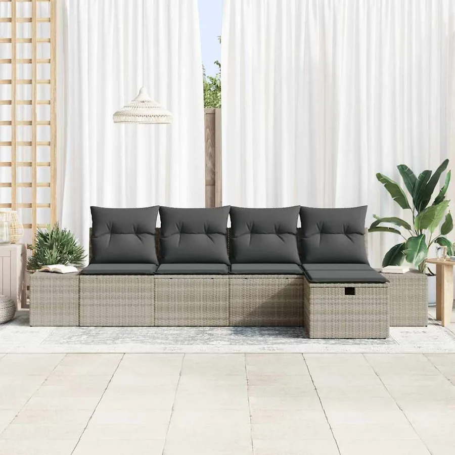 Ensemble de canapé de jardin 5 pcs Gris clair polyrotin - 3