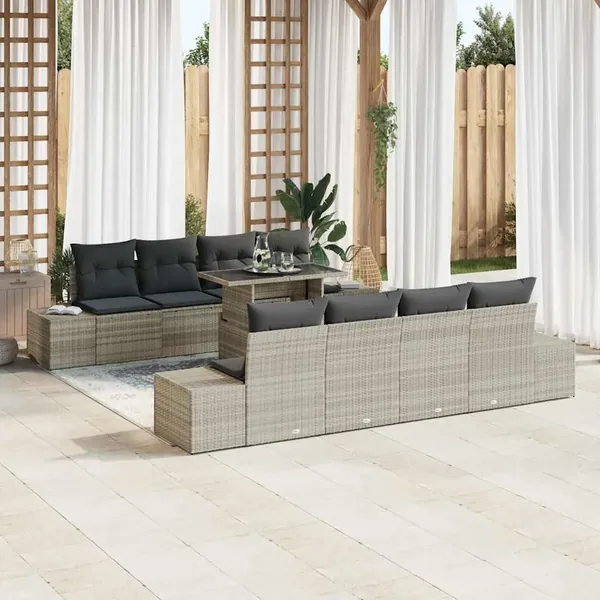 Ensemble de canapé de jardin 9 pcs Gris clair polyrotin