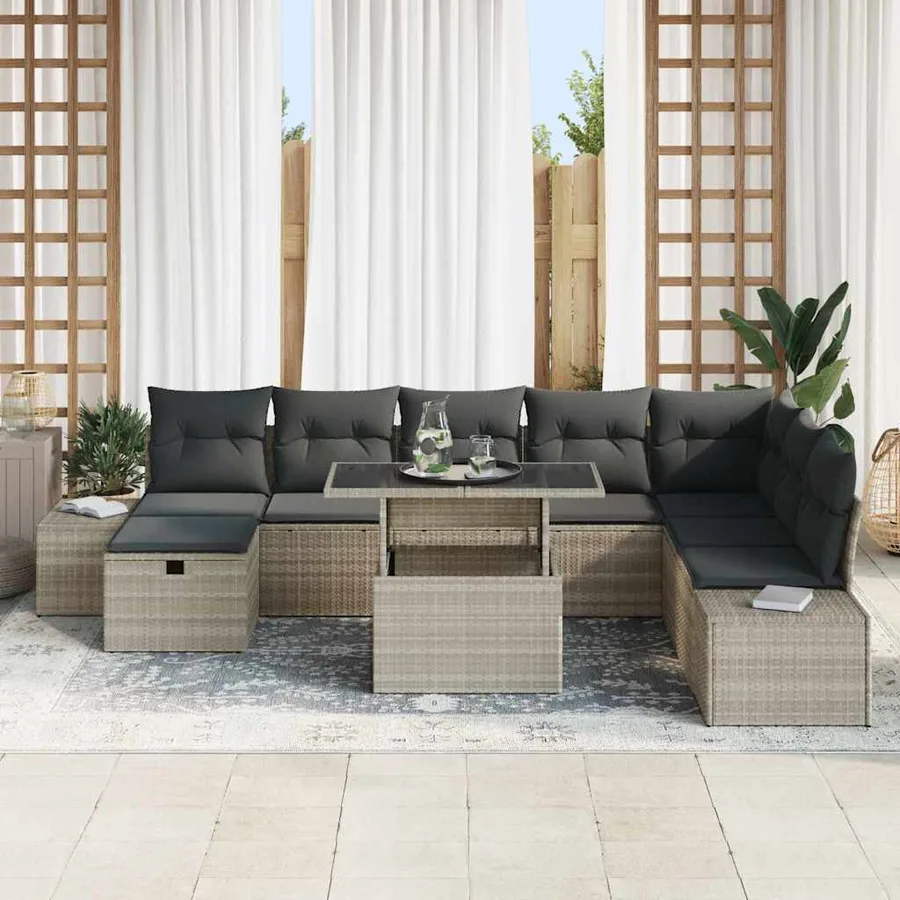 Ensemble de canapé de jardin 11 pcs Gris clair Poly rotin - 3
