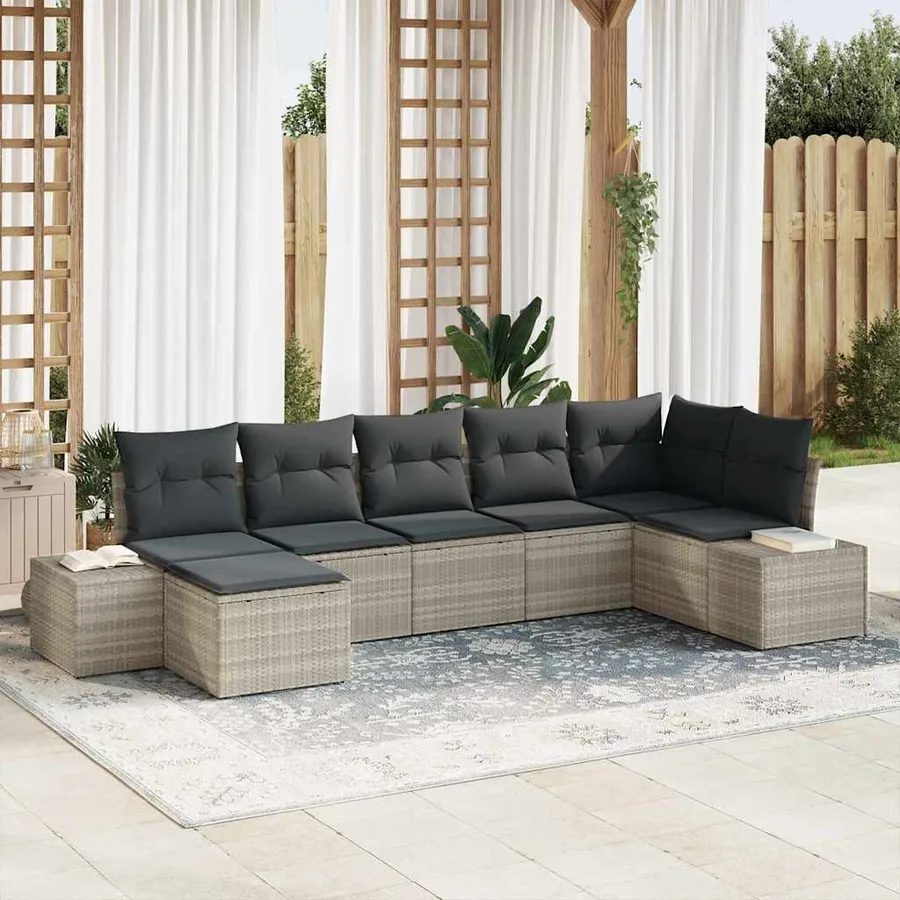 Ensemble de canapé de jardin 7 pcs Gris clair polyrotin