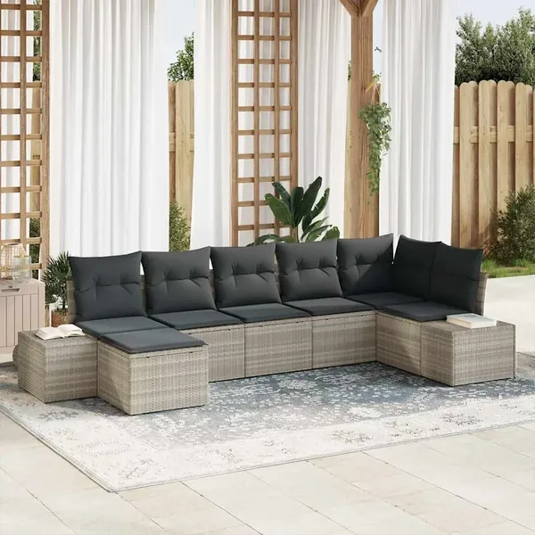 Ensemble de canapé de jardin 7 pcs Gris clair polyrotin